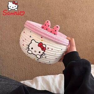 Sanrio Hello Kitty Pink Woven Storage Basket with Lid - Large Capacity Y2K Pop
